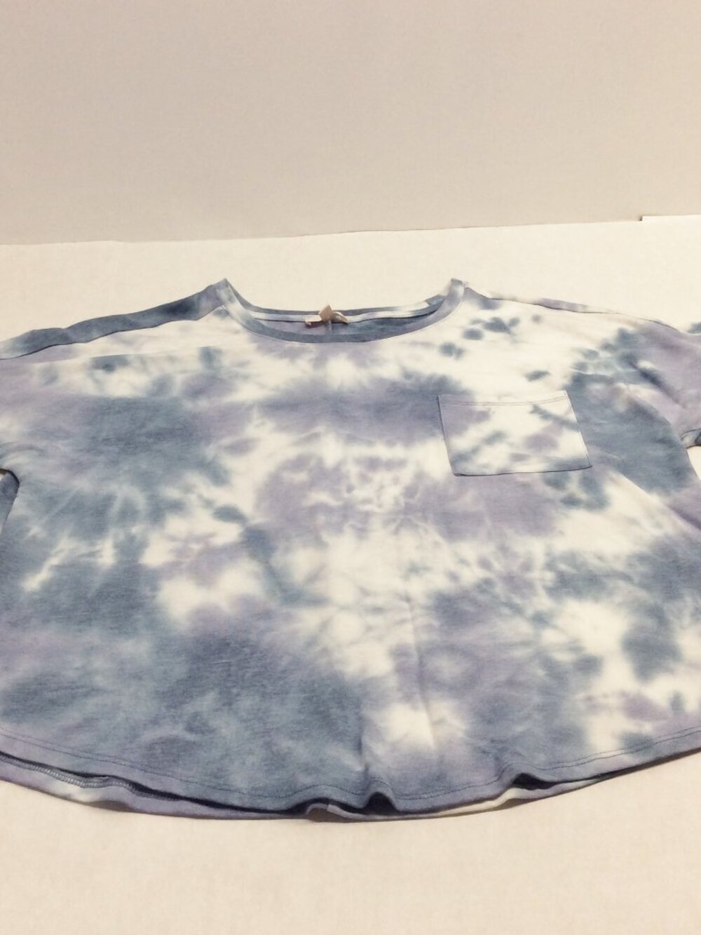 Como Vintage Blouse Shirt Women XXL Blue Tie Dye Crew Neck Pocket Short Sleeve